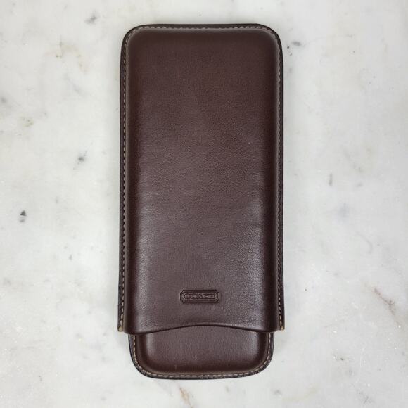 Coach Brown Leather 3 Finger Cigar Holder Case Travel Accessory Embossed Logo - Picture 4 of 15